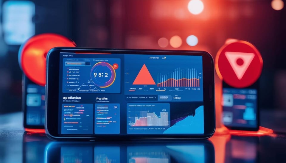 Application monitoring dashboards and alerts on phones, warning signs